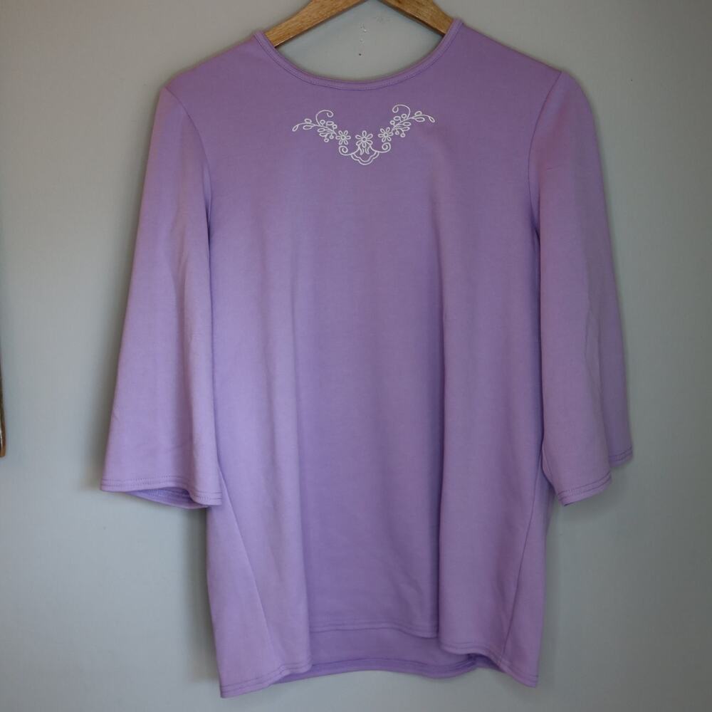 Silverts Open Back Adaptive Womens S Purple Floral Embroidered Shirt Stretch
